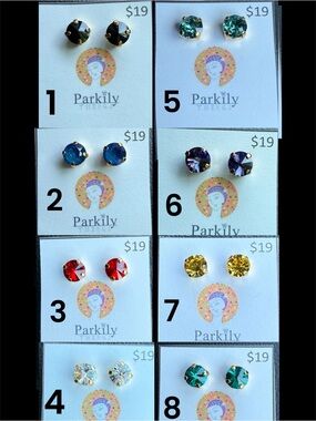 Sparkly Stud Earrings with Swarovski crystals Gold and Color #8 - blue zircon